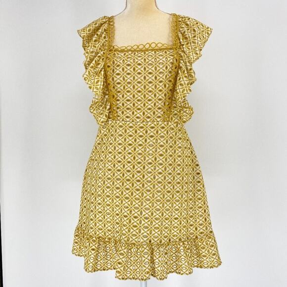 Topshop Dresses & Skirts - New TOPSHOP Women's Dress Size 8 Broderie Eyelet Mini Ruffle Sleeveless Summer